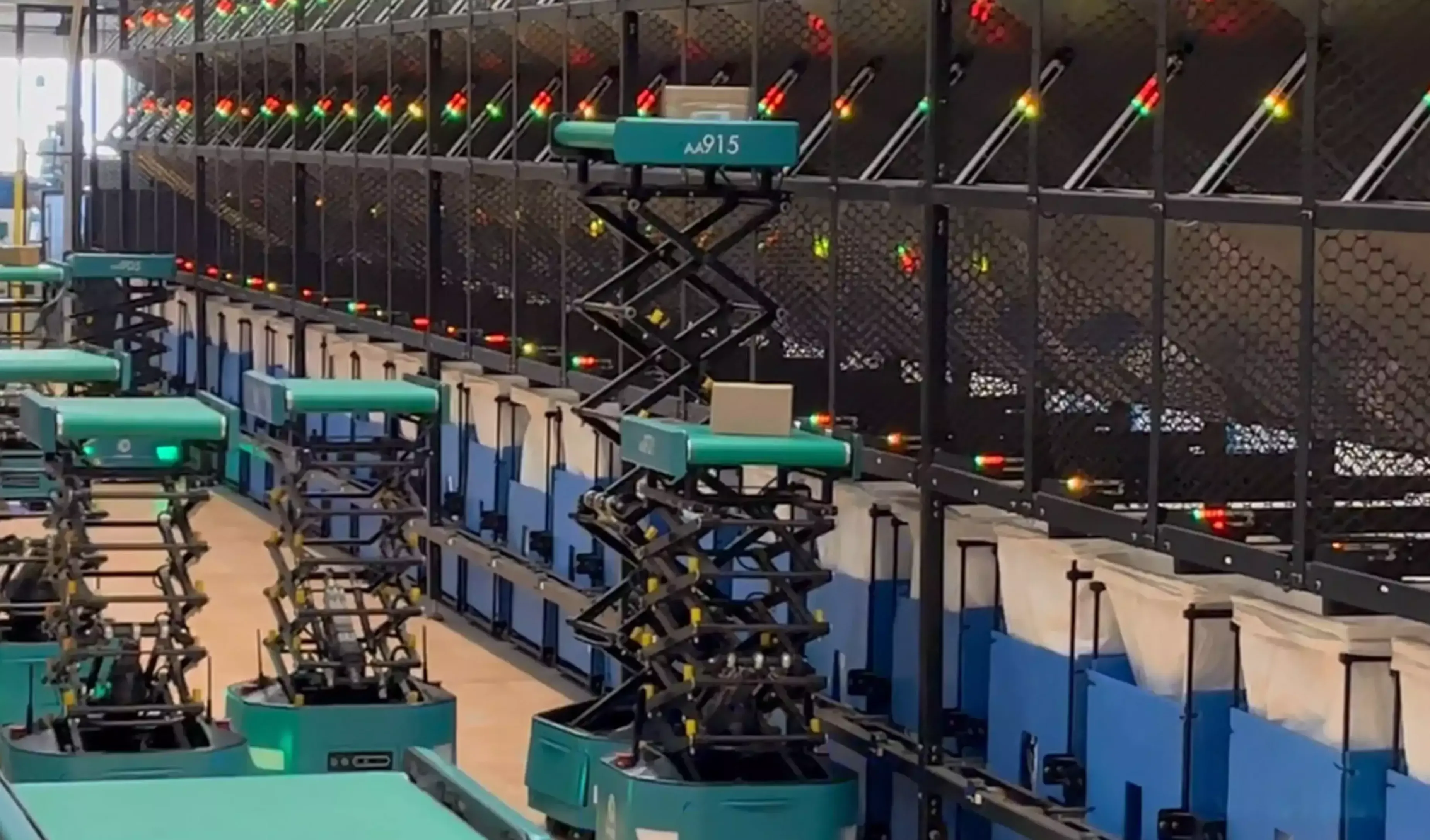 Warehouse Autonomous Robots manufactured by Unbox Robotics, working in a large warehouse